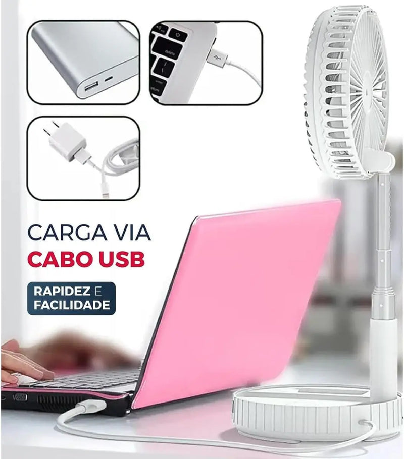 Ventilador Portátil Sem Fio 7200mah Recarregável Silencioso Dobrável